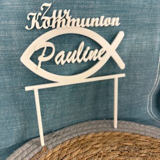 Deko Tortenaufsteller "Fisch zur Kommunion" Individualisierbar, Personalisierbar