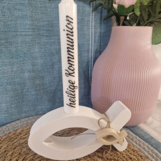 Deko Kommunionskerze mit Fisch